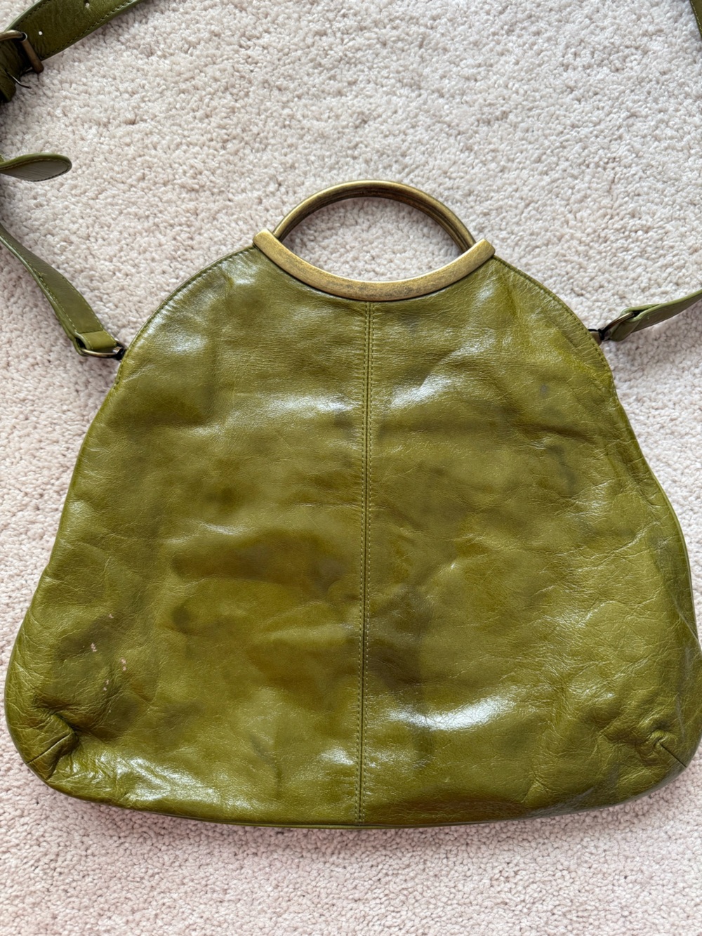 HOBO Olive Green Leather Bag with Brass Top Handle - Picture 8 of 14